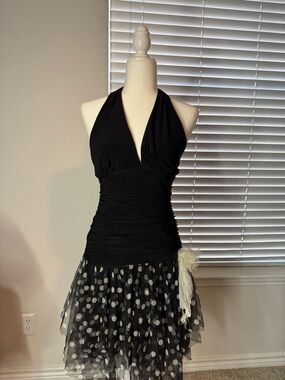Studio Y vintage Black Halter Polka Dot Tulle Dress